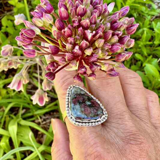 Large Triangle Eudialyte Ring Size 9