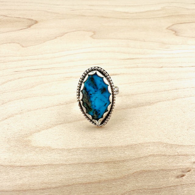 Diamond Morenci Turquoise Beaded Ring Size 6.75