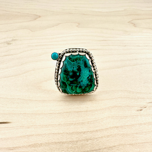 Trapezoid Malachite & Chrysocolla Beaded Ring Size 10