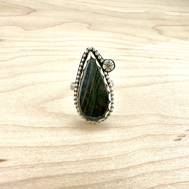 Teardrop Labradorite Blue Purple Flash Ring Size 8.75