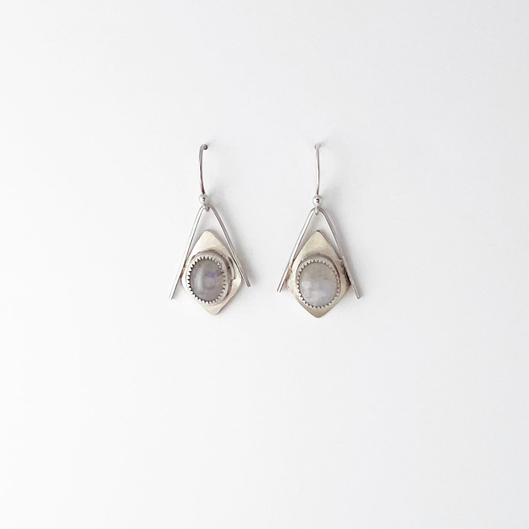 Rainbow Moonstone Oval Kite Earrings