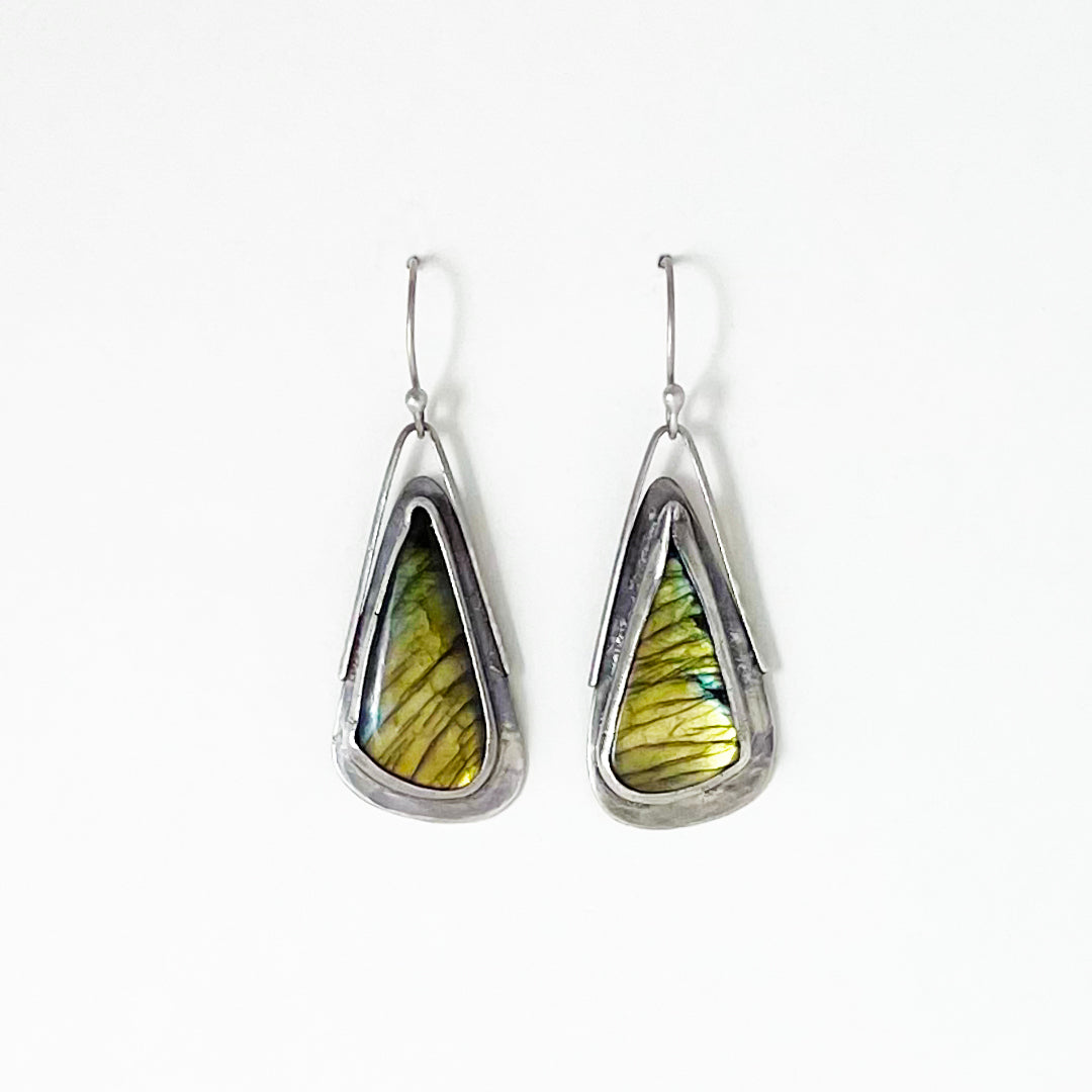 Large Triangle Labradorite Wing Earrings