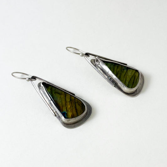 Large Triangle Labradorite Wing Earrings