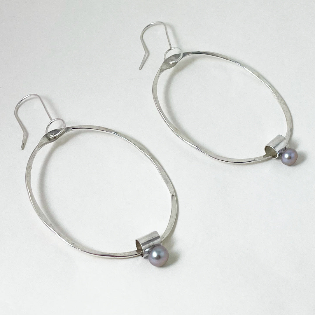 Aphrodite Textured Hoops with Pearl