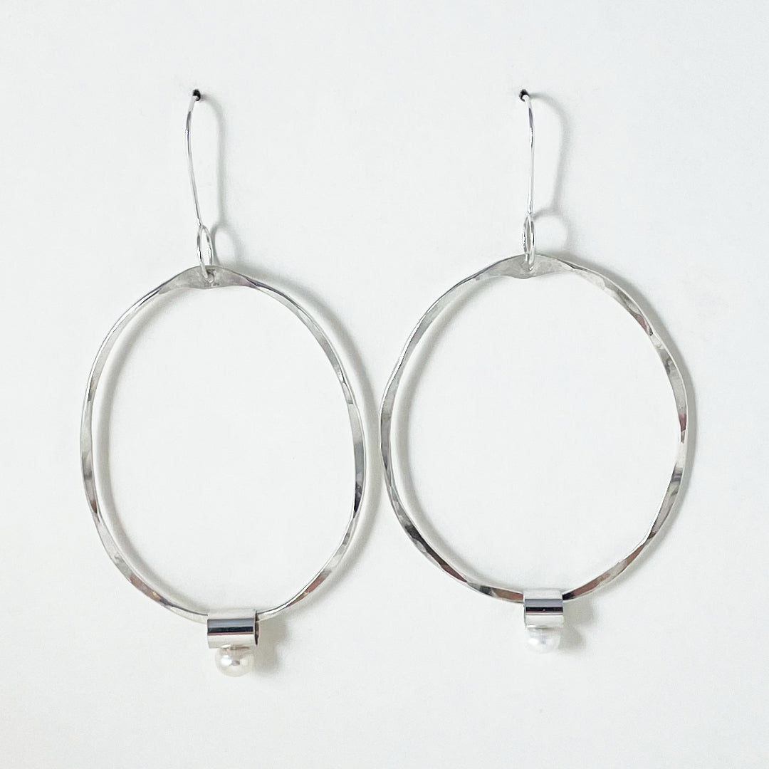 Aphrodite Textured Hoops with Pearl