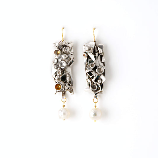 Pearl Warrior Long Drop Earrings