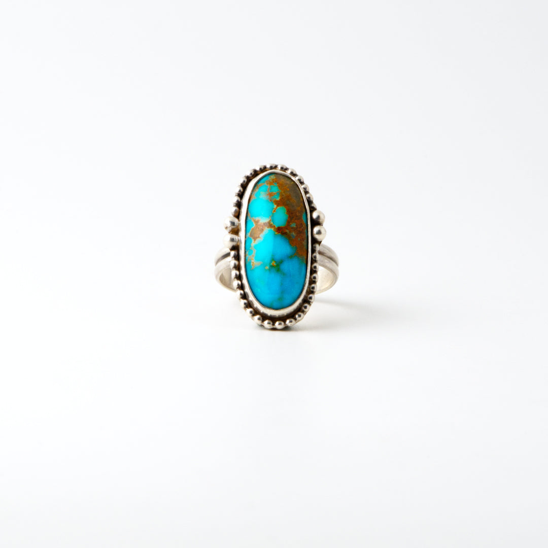 Long Oval Turquoise Beaded Ring Size 8.5