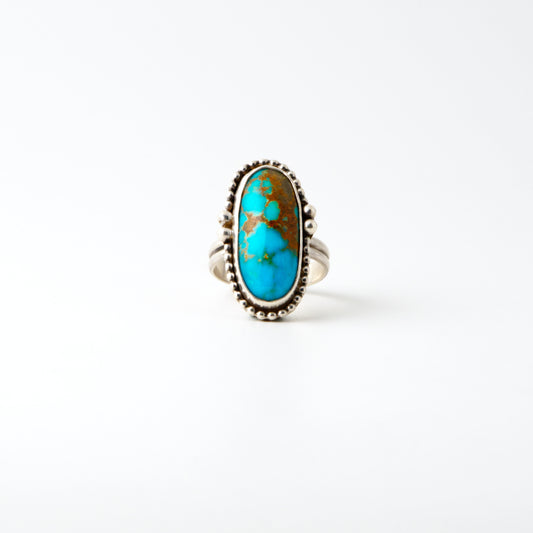 Long Oval Turquoise Beaded Ring Size 8.5