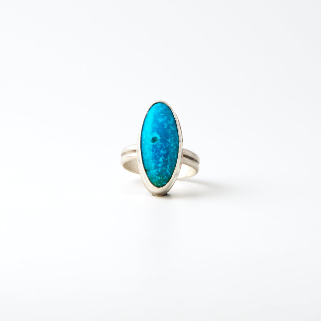Long Oval Turquoise Ring Size 8.25