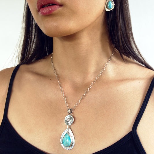 Ocean Teardrop Larimar Pendant Necklace