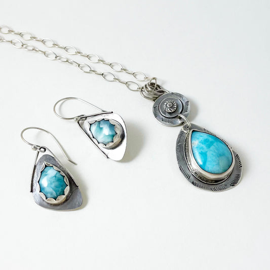Small Teardrop Larimar Wing Earrings