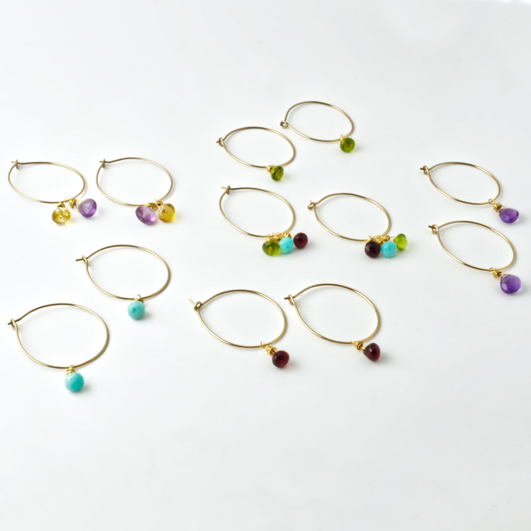 14K Gold Filled Precious Gems Lightweight Medium Hoops