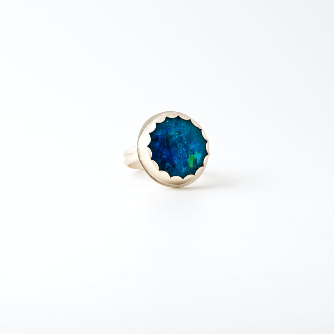 Round Neon Apatite Ring Size 6.5
