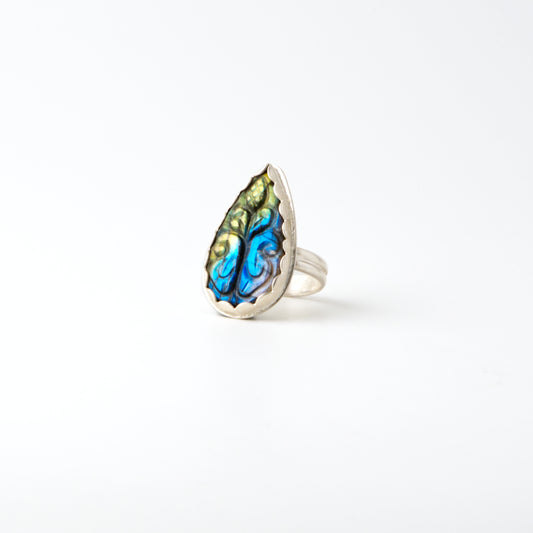 Carved Teardrop Labradorite Ring Size 6.25