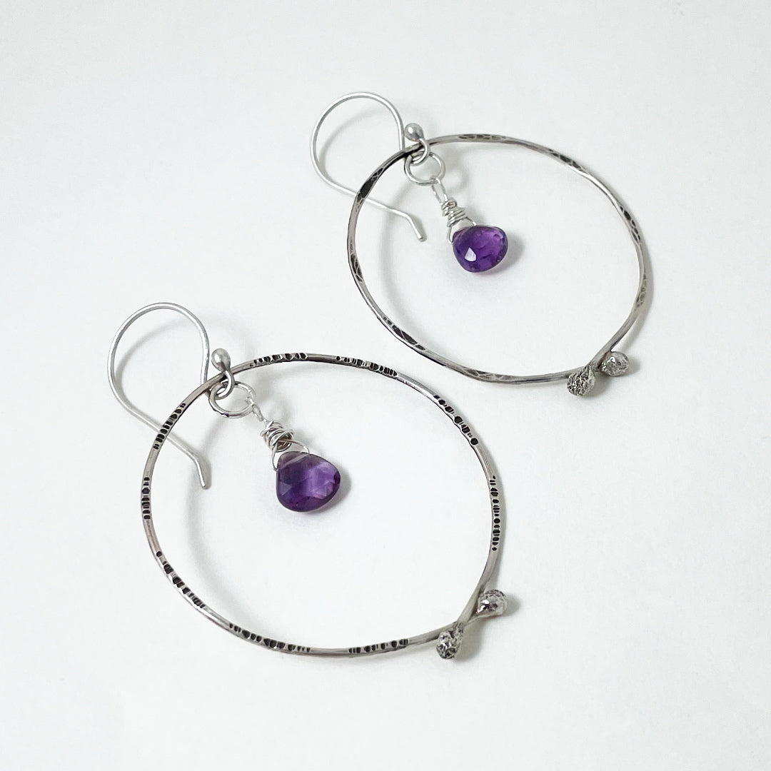 Orb Textured Hoops with Gem Drops