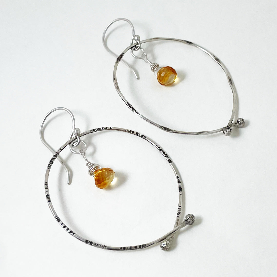 Orb Textured Hoops with Gem Drops