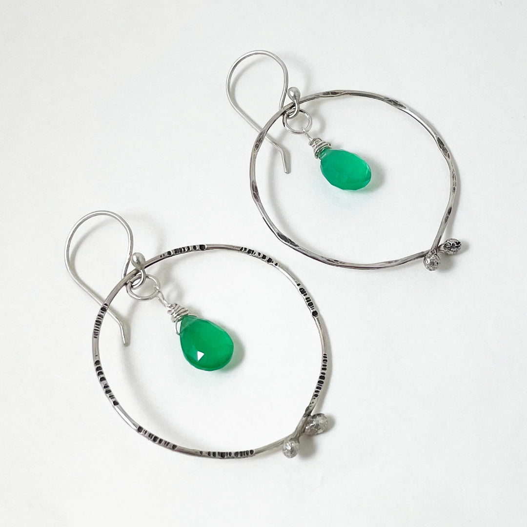 Orb Textured Hoops with Gem Drops