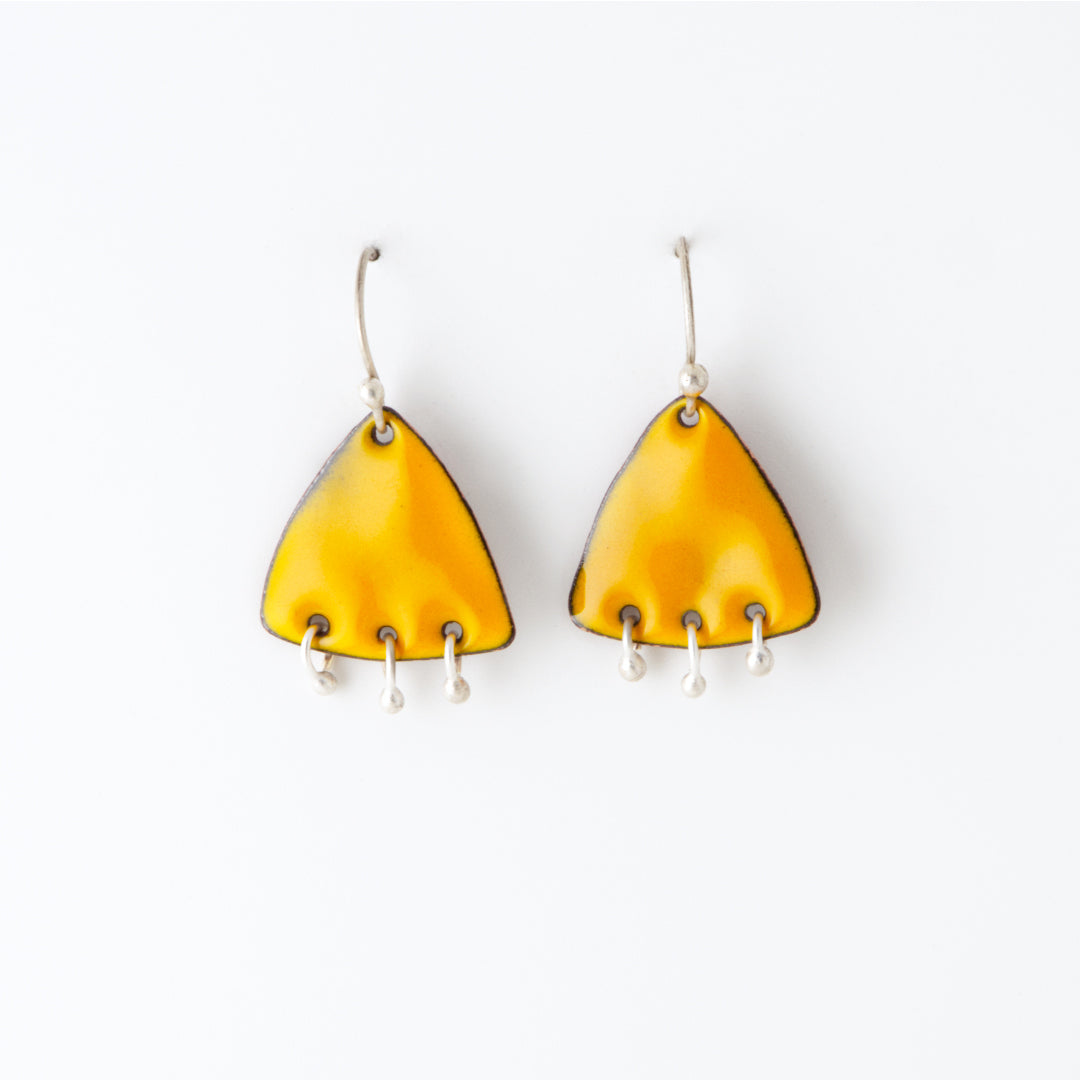 Triangle & Silver Ball Dangles Enameled Earrings