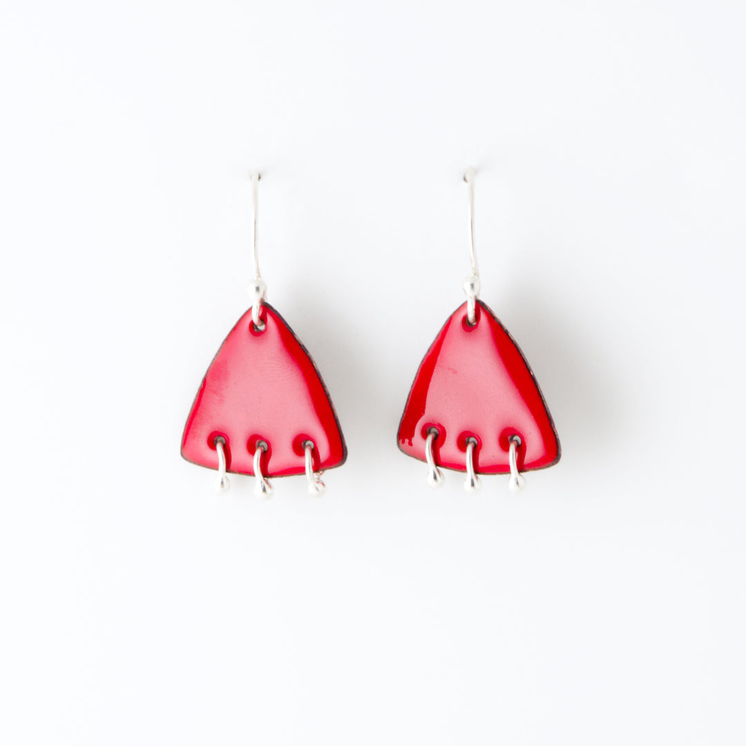 Triangle & Silver Ball Dangles Enameled Earrings