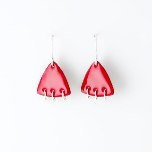 Triangle & Silver Ball Dangles Enameled Earrings