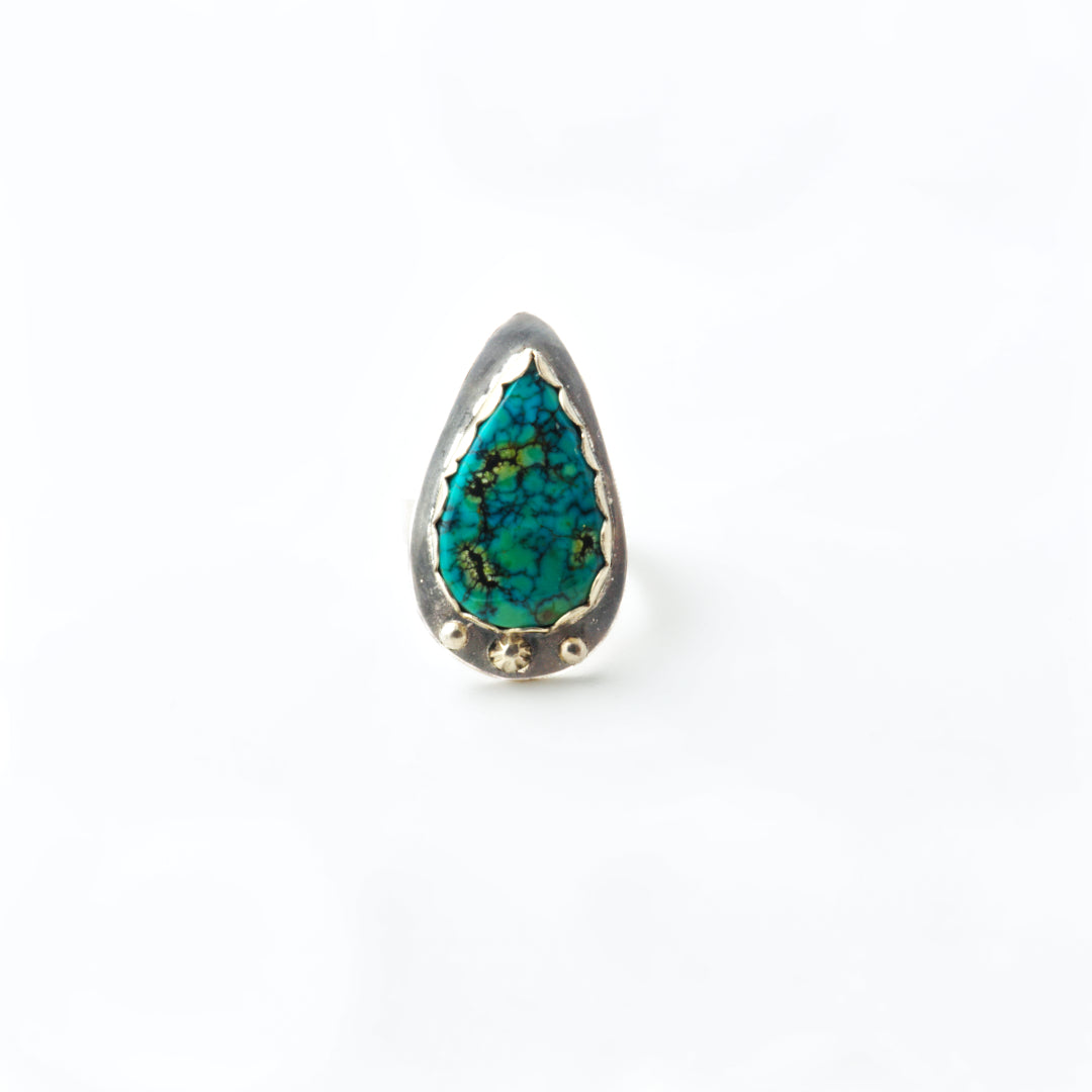 Long Teardrop Turquoise Decorative Ring Size 6.5