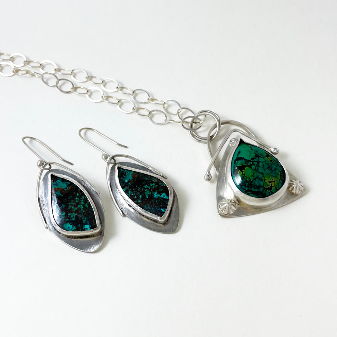 Large Oblong Azurite Wing Earrings