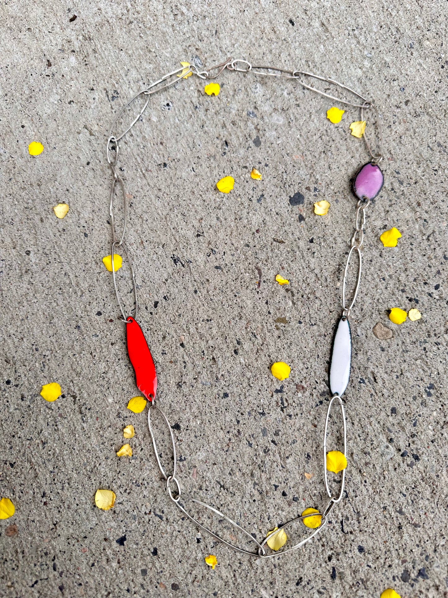 Gem Clips Handmade Sterling Chain & Enamel Elements Necklace #2