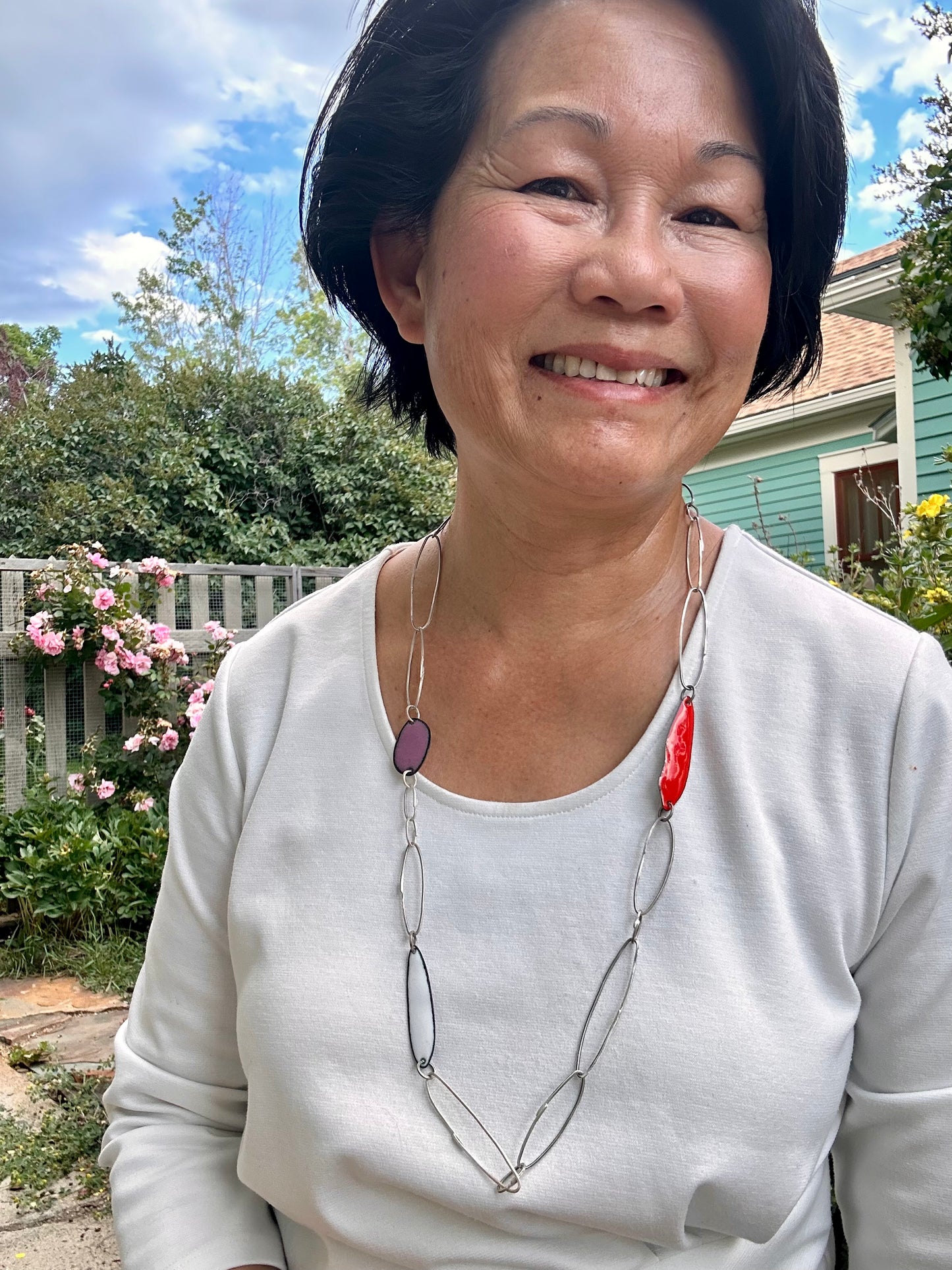 Gem Clips Handmade Sterling Chain & Enamel Elements Necklace #2