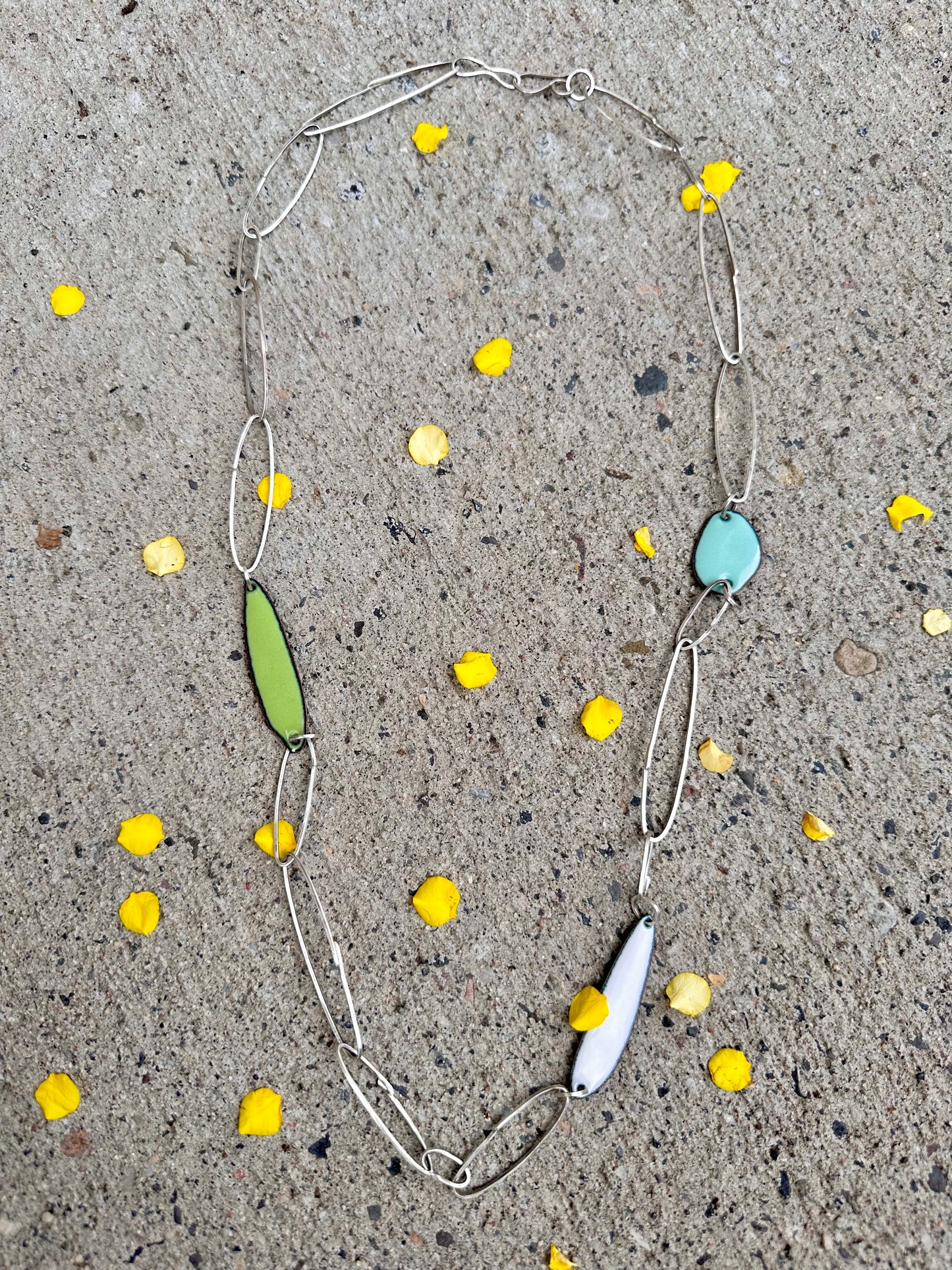Gem Clips Handmade Sterling Chain & Enamel Elements Necklace #3