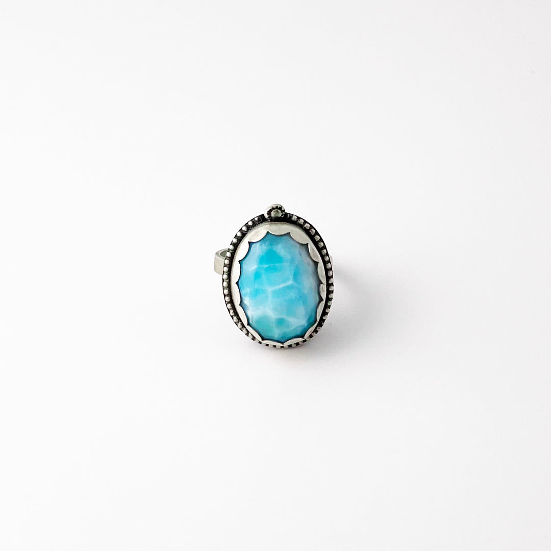 Larimar Oval Beaded Decorative Ring Size 8.5