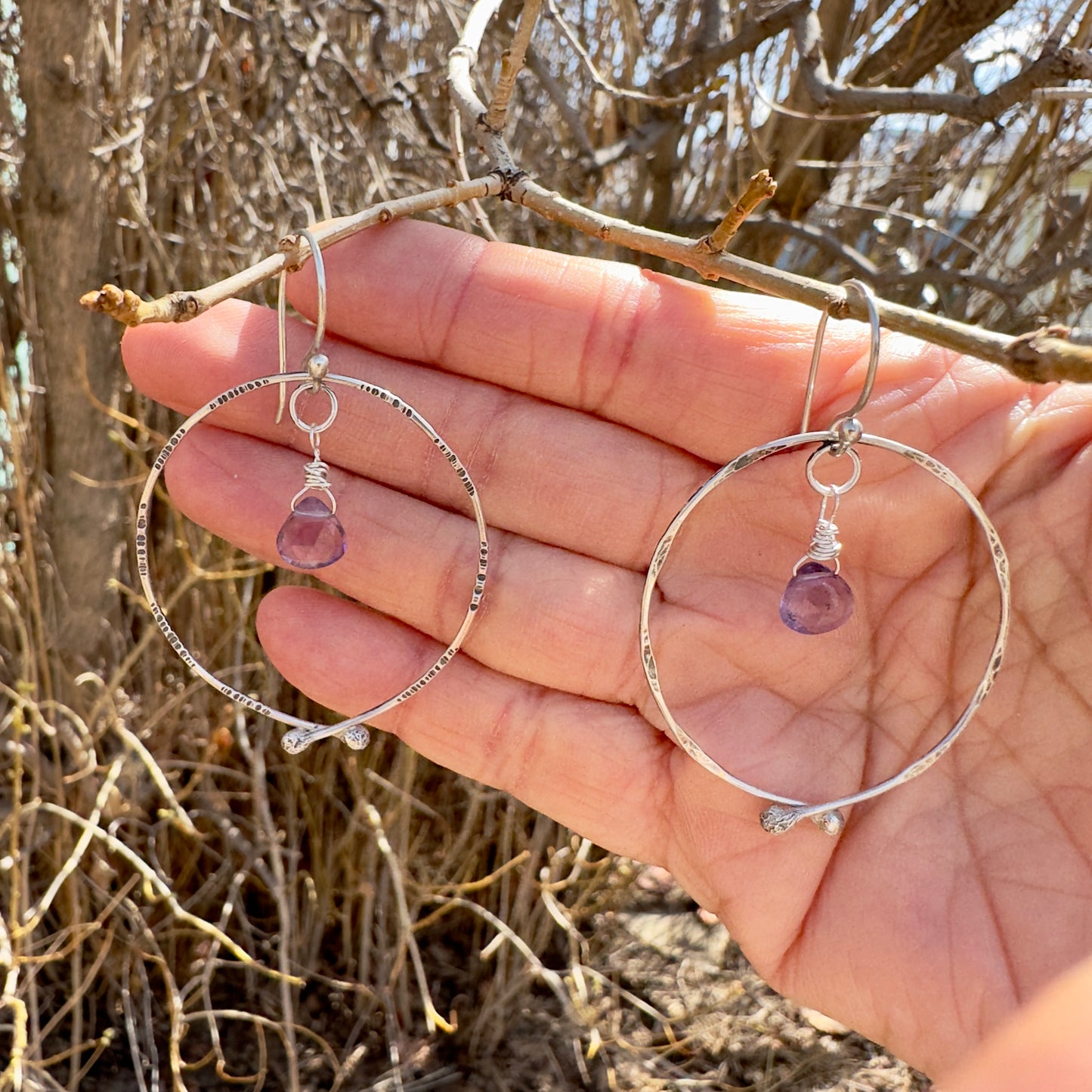 Orb Textured Hoops with Gem Drops