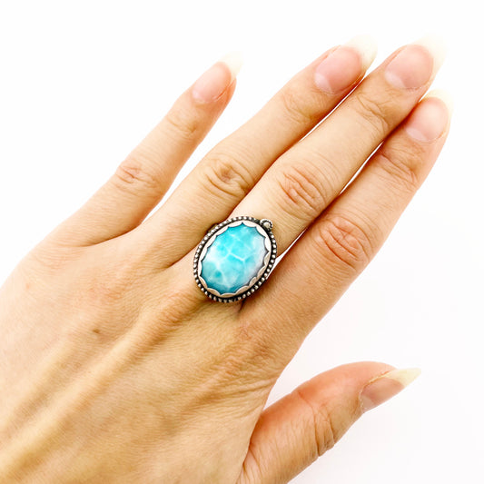 Larimar Oval Beaded Decorative Ring Size 8.5