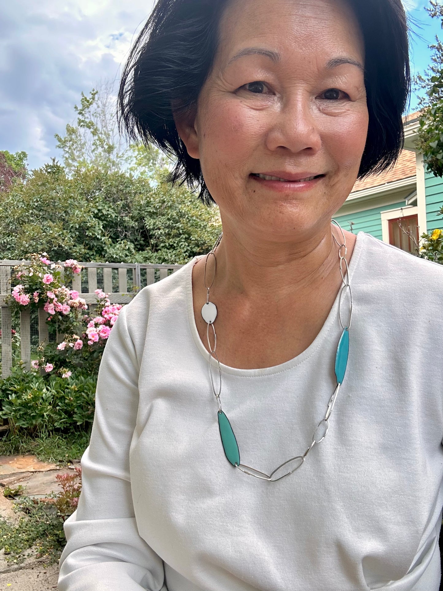 Gem Clips Handmade Sterling Chain & Enamel Elements Necklace #1