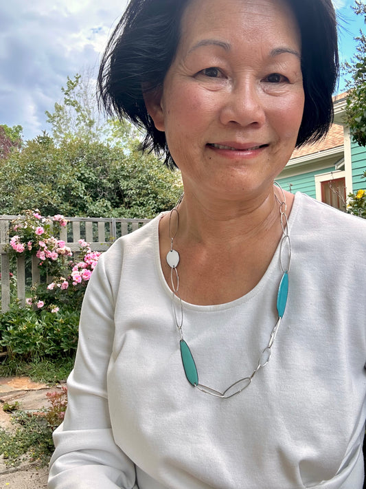 Gem Clips Handmade Sterling Chain & Enamel Elements Necklace #1