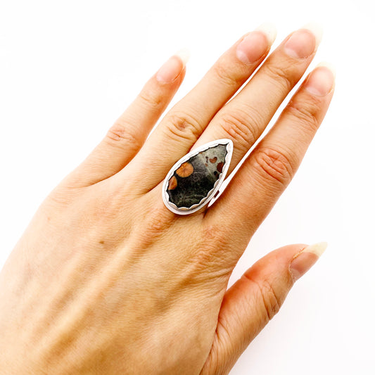 Long Teardrop Peanut Obsidian Ring Size 7.75