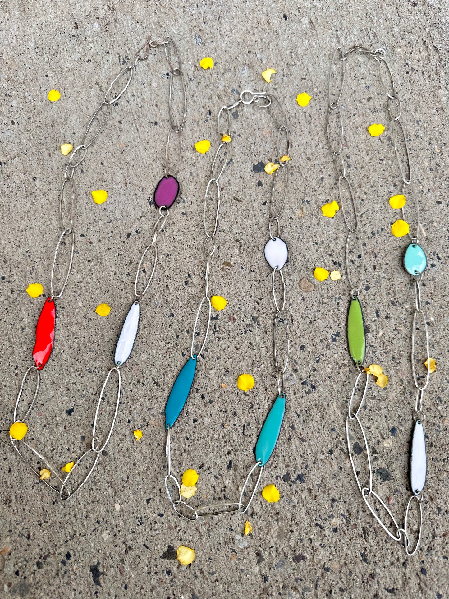 Gem Clips Handmade Sterling Chain & Enamel Elements Necklace #1