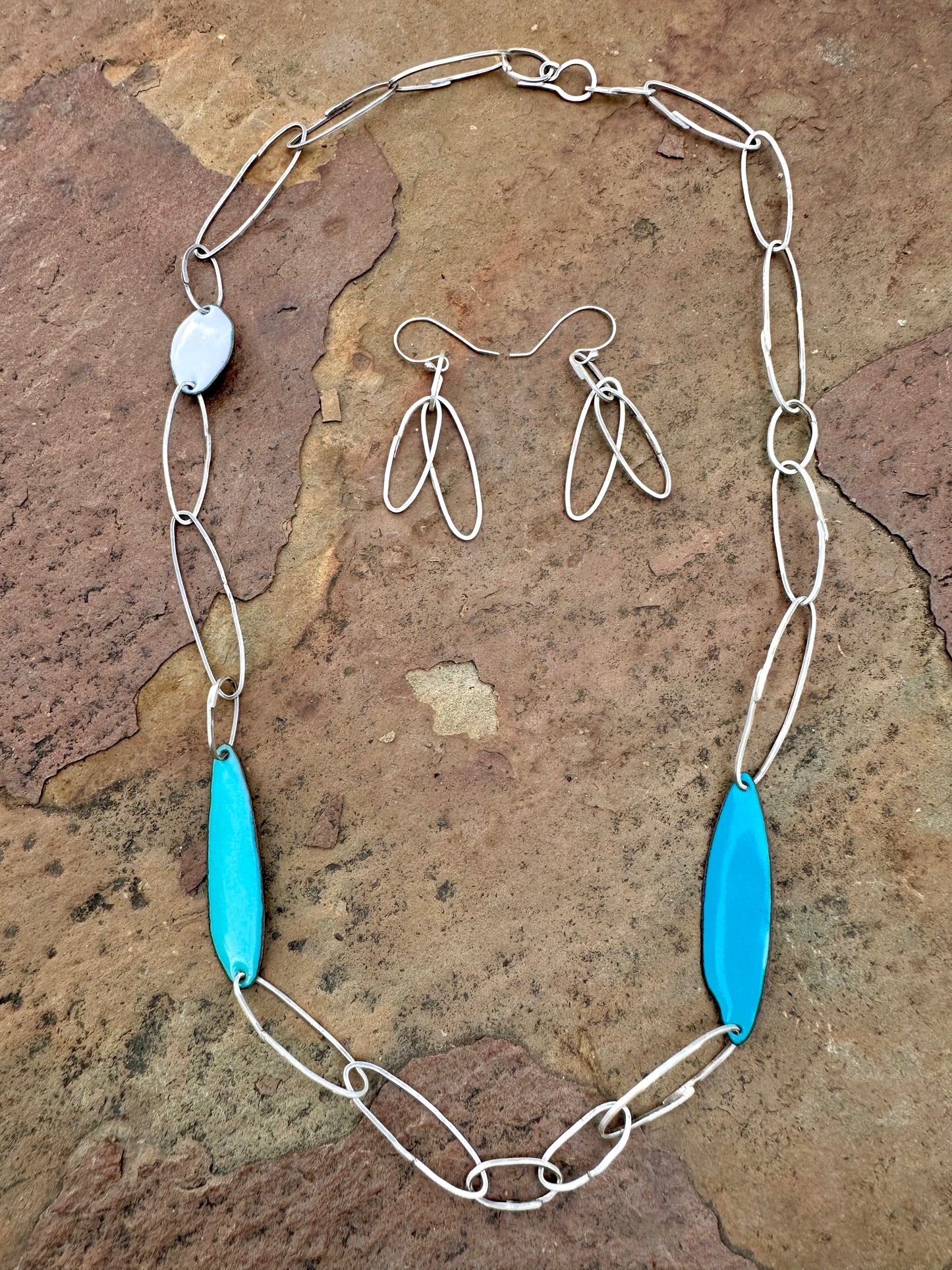 Gem Clips Handmade Sterling Chain & Enamel Elements Necklace #1