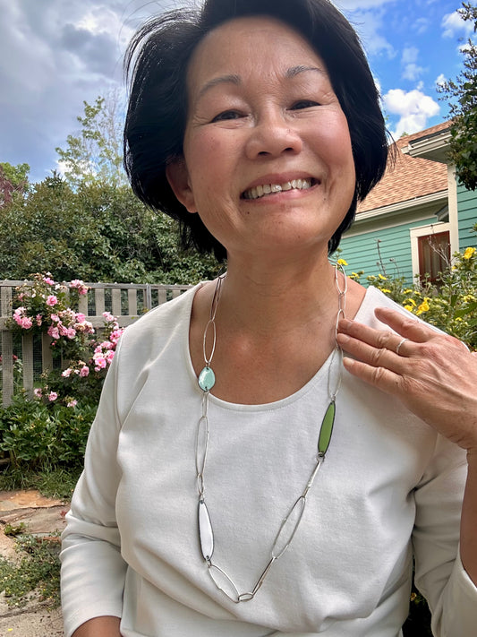 Gem Clips Handmade Sterling Chain & Enamel Elements Necklace #3