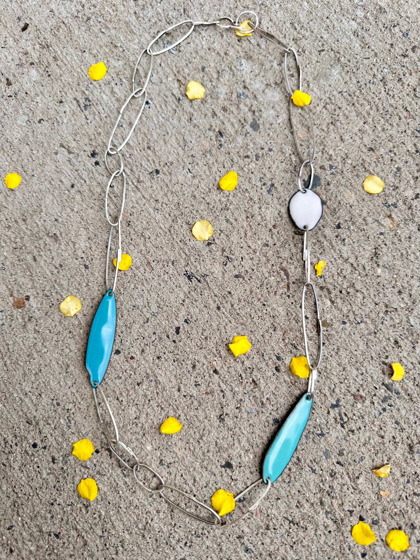 Gem Clips Handmade Sterling Chain & Enamel Elements Necklace #1