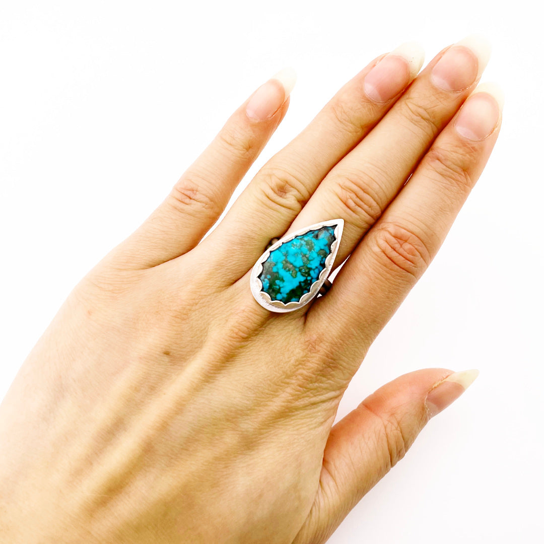 Long Teardrop Turquoise Ring Size 8.25