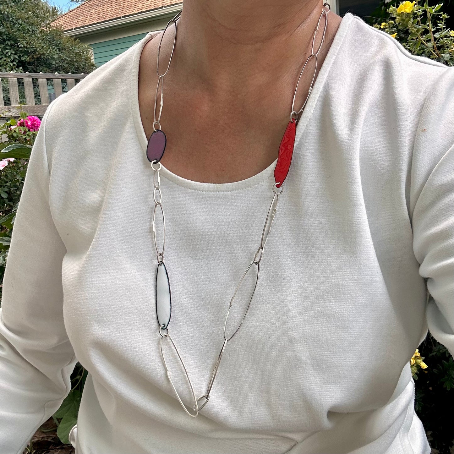 Gem Clips Handmade Sterling Chain & Enamel Elements Necklace #2