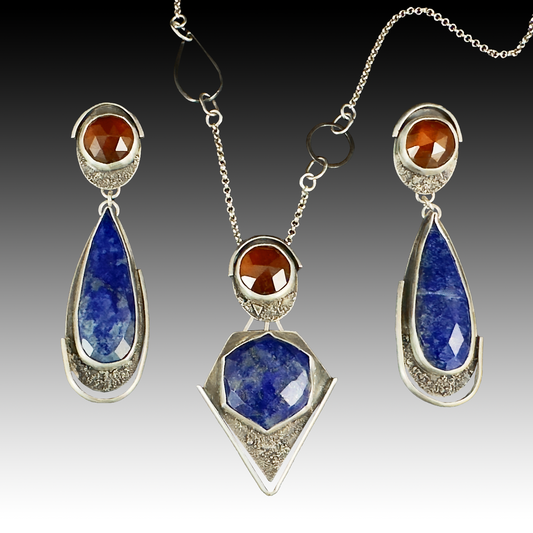 Hessonite Garnet & Lapis Twilight Earrings