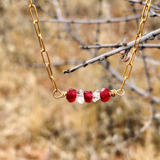 Herkimer Diamonds & Ruby Gembar Necklace