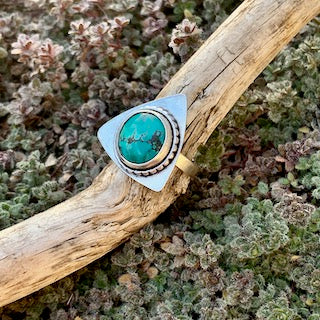 Round Turquoise Triangle Ring Size 6.75