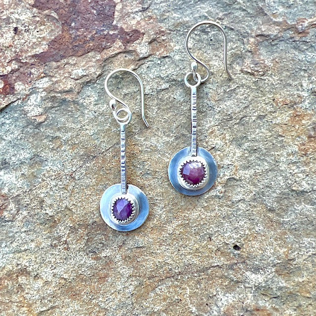 Small Rosecut Ruby Pendulum Earrings - #2