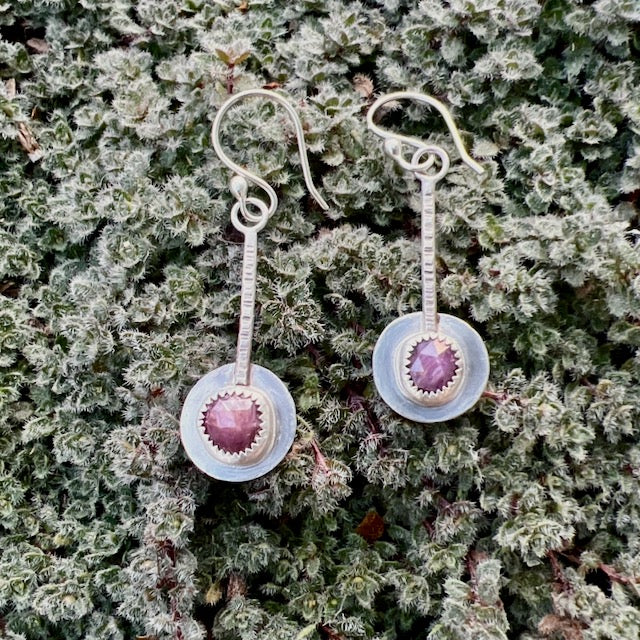 Small Rosecut Ruby Pendulum Earrings - #2