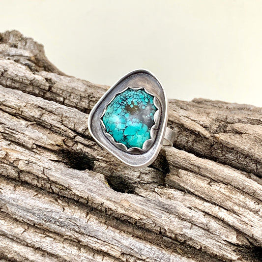 Turquoise Rounded Triangle Channel Ring Size 8