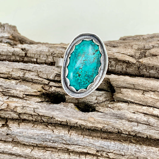 Turquoise Long Oval Channel Ring Size 7