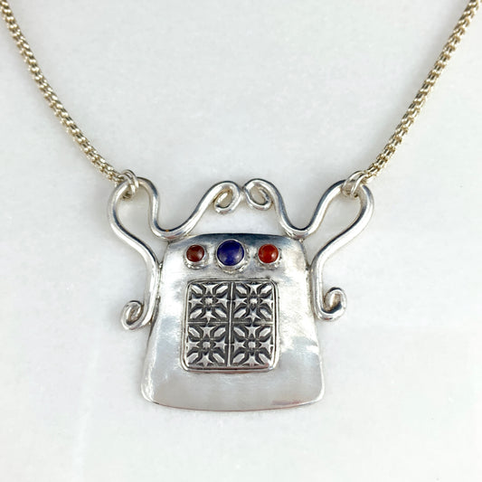Tribal Spirit Lock Pendant with Lapis & Carnelian Necklace
