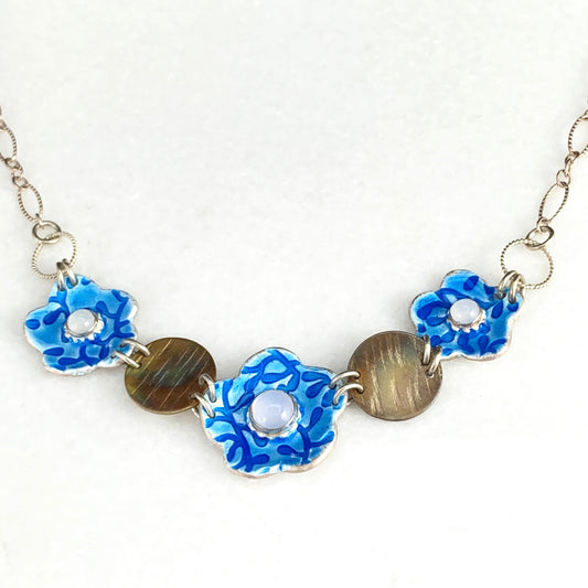 Chain of Flowers Enameled Silver Necklace